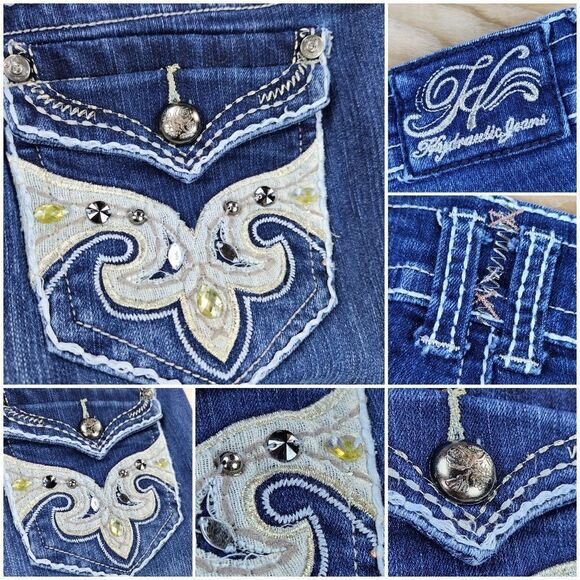 💇♀️Hydraulic Blue Bailey Embroidered Button Pocket Jeans Size 18 - Picture 6 of 12